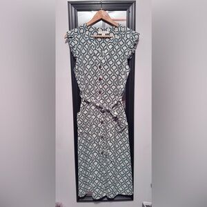 Monteau White Midi Dress with Green Geometric Print Easter Spring Summer Dress